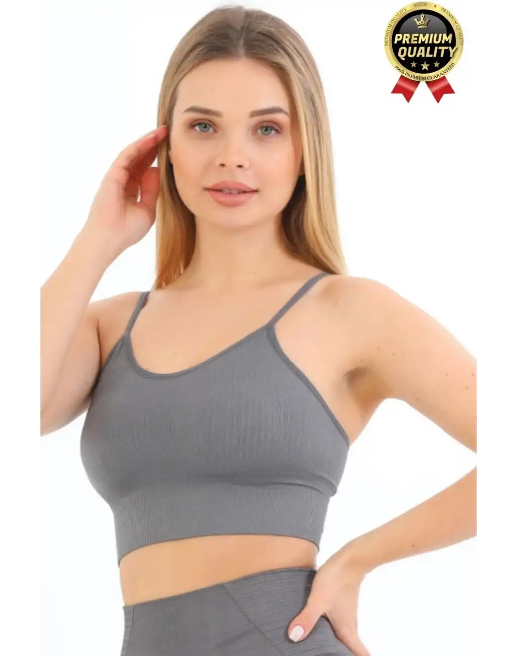 Göğüs Toparlayıcı Sarkma Önleyen Gündelik Spor Kullanım İnce İp Askılı Pedli Çizgili Crop Büstiyer