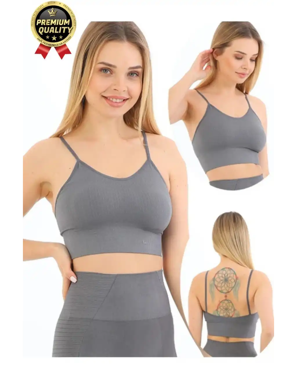 Göğüs Toparlayıcı Sarkma Önleyen Gündelik Spor Kullanım İnce İp Askılı Pedli Çizgili Crop Büstiyer