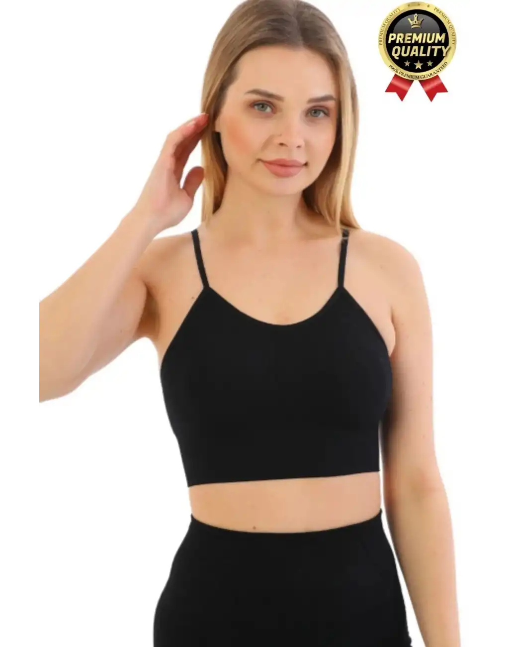 Göğüs Toparlayıcı Sarkma Önleyen Gündelik Spor Kullanım İnce İp Askılı Pedli Çizgili Crop Büstiyer