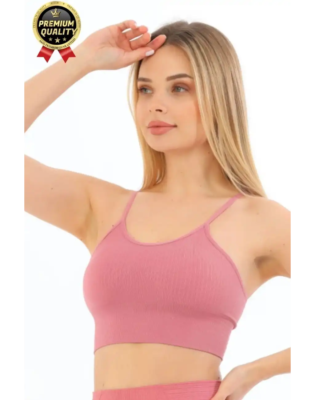 Göğüs Toparlayıcı Sarkma Önleyen Gündelik Spor Kullanım İnce İp Askılı Pedli Çizgili Crop Büstiyer