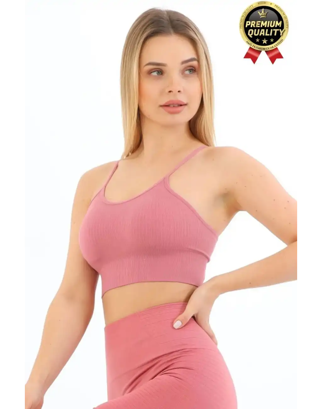 Göğüs Toparlayıcı Sarkma Önleyen Gündelik Spor Kullanım İnce İp Askılı Pedli Çizgili Crop Büstiyer