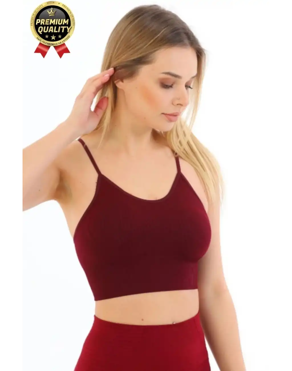 Göğüs Toparlayıcı Sarkma Önleyen Gündelik Spor Kullanım İnce İp Askılı Pedli Çizgili Crop Büstiyer