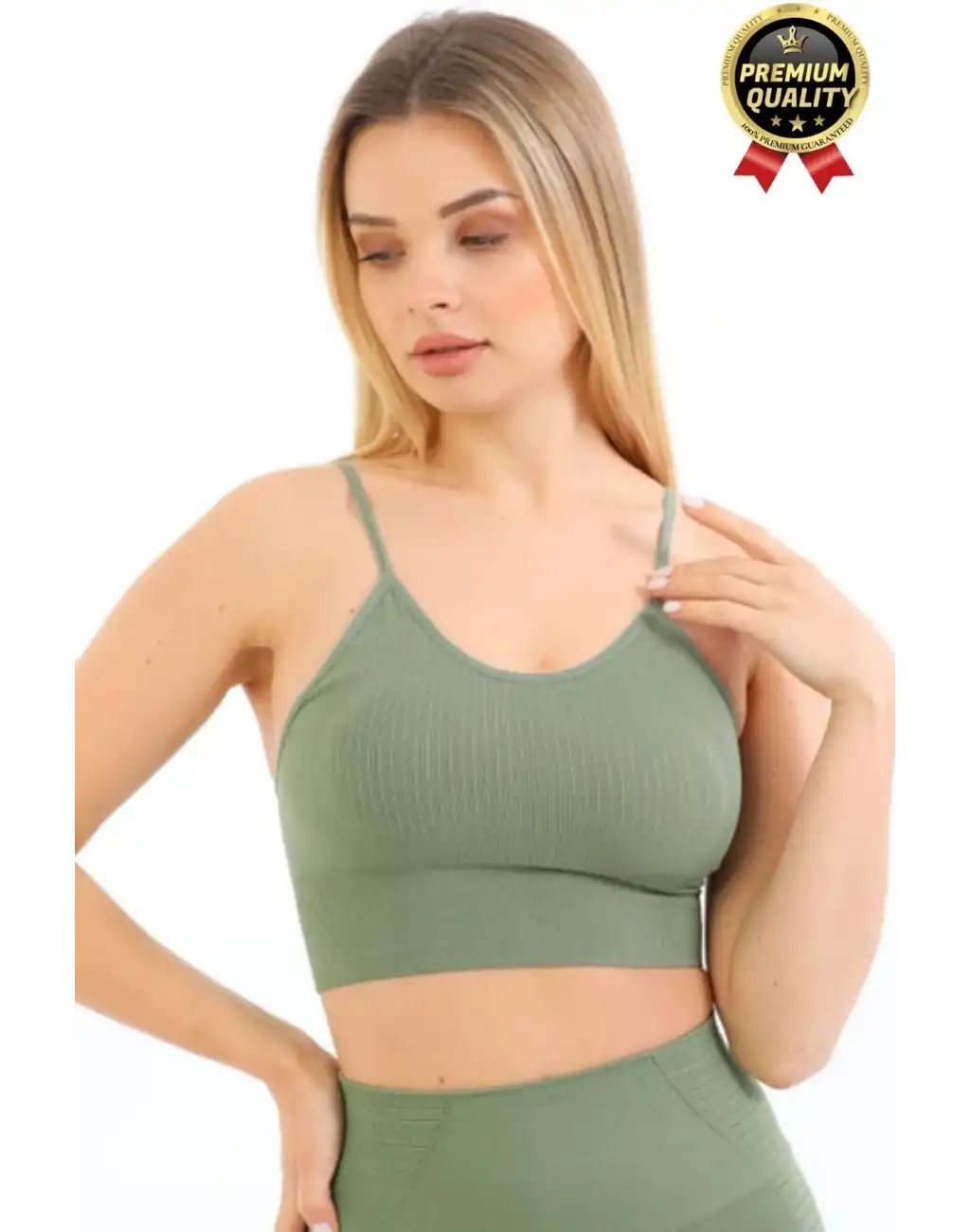 Göğüs Toparlayıcı Sarkma Önleyen Gündelik Spor Kullanım İnce İp Askılı Pedli Çizgili Crop Büstiyer