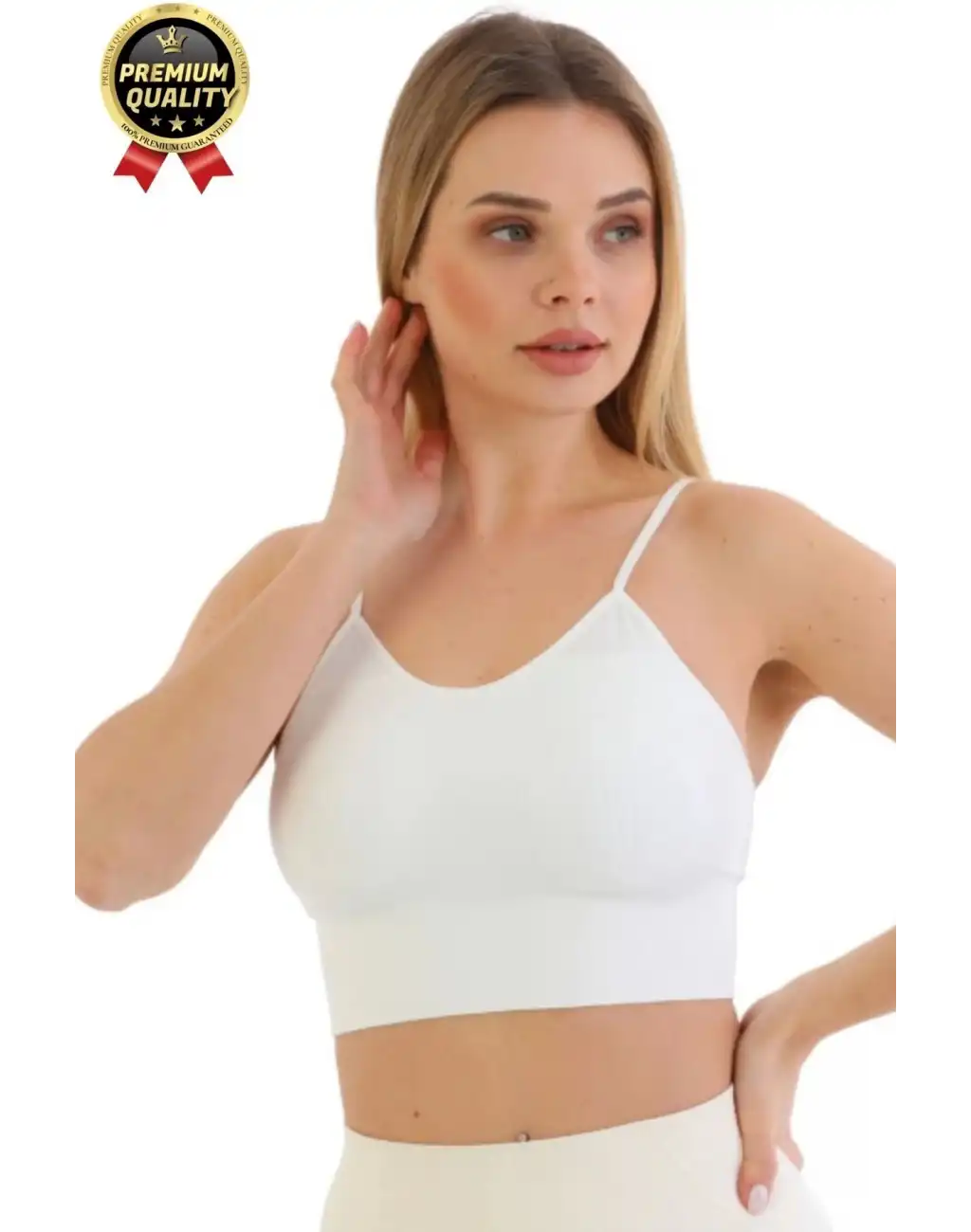 Göğüs Toparlayıcı Sarkma Önleyen Gündelik Spor Kullanım İnce İp Askılı Pedli Çizgili Crop Büstiyer