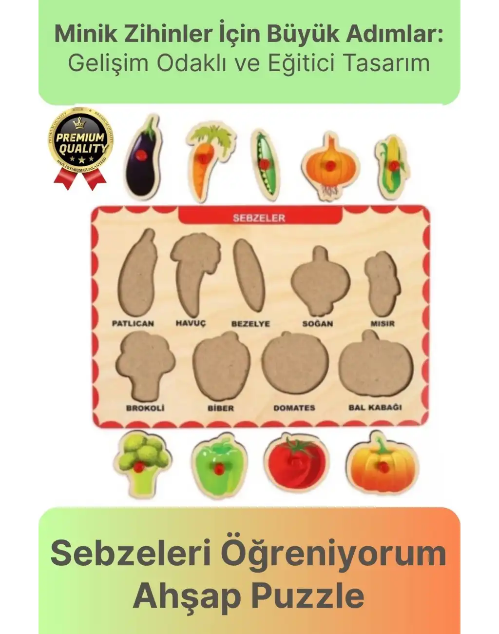 Yeni Seri Çocuk Ebeveyn Eğlenceli Eğitici Öğrenme Destekli Sebzeler Yapboz Ahşap Tutmalı Puzzle