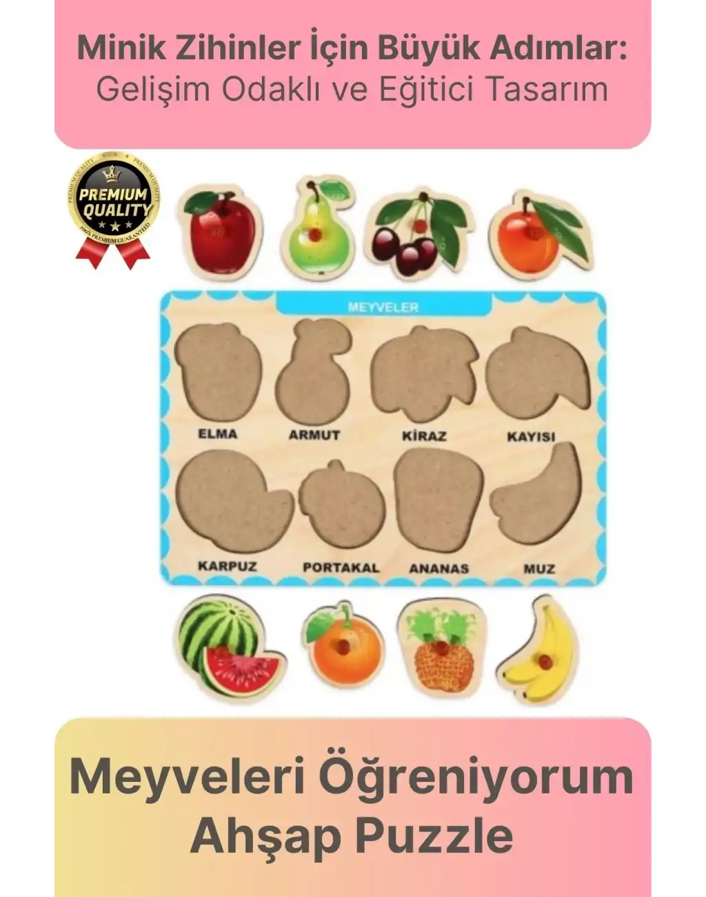 Yeni Seri Çocuk Ebeveyn Eğlenceli Eğitici Öğrenme Destekli Meyveler Yapboz Ahşap Tutmalı Puzzle