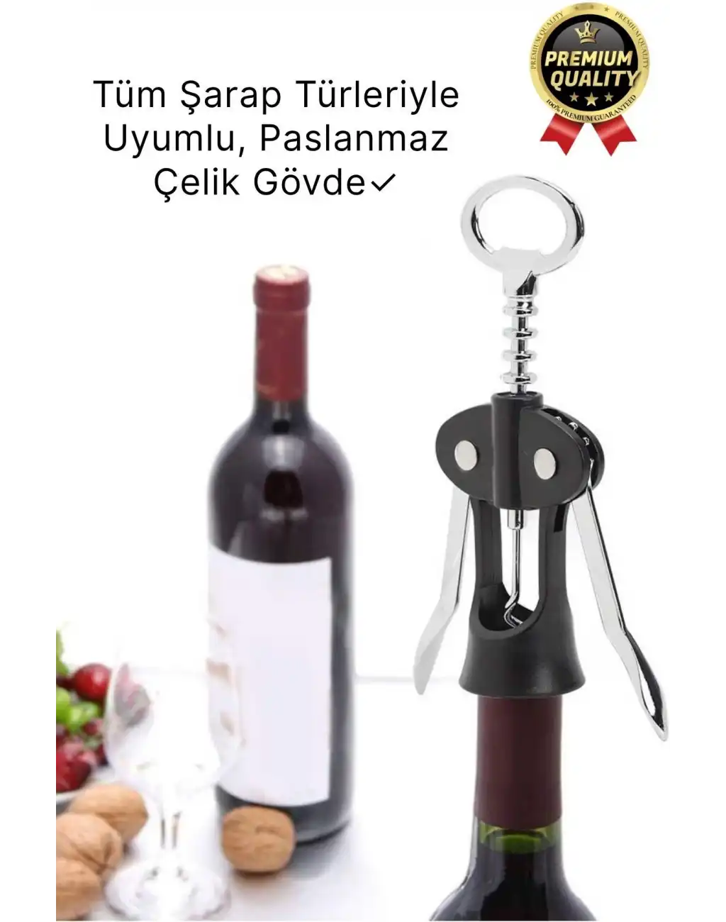 Özel Üretim Dayanıklı Şık Paslanmaz Kararmaz Çelik Şarap Şişe Mantar Kapak Açacağı Tirbuşon 18*7 Cm