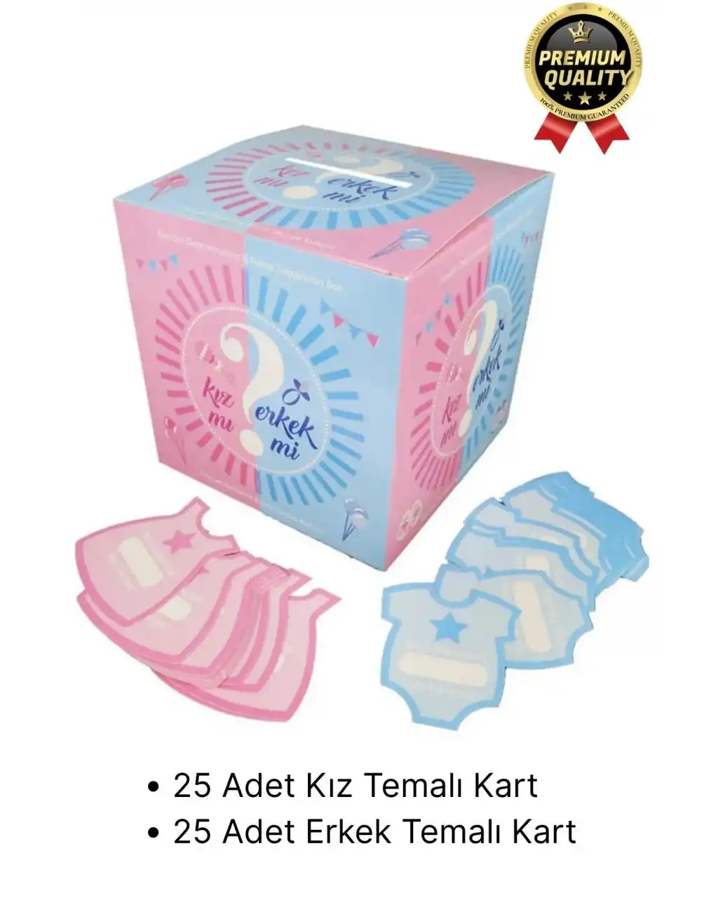 Özel Üretim Cinsiyet Partisi 50 Kart Eğlenceli Sürpriz Kız Mı Erkek Mi Oylama Tahmin Kutusu 19x19cm