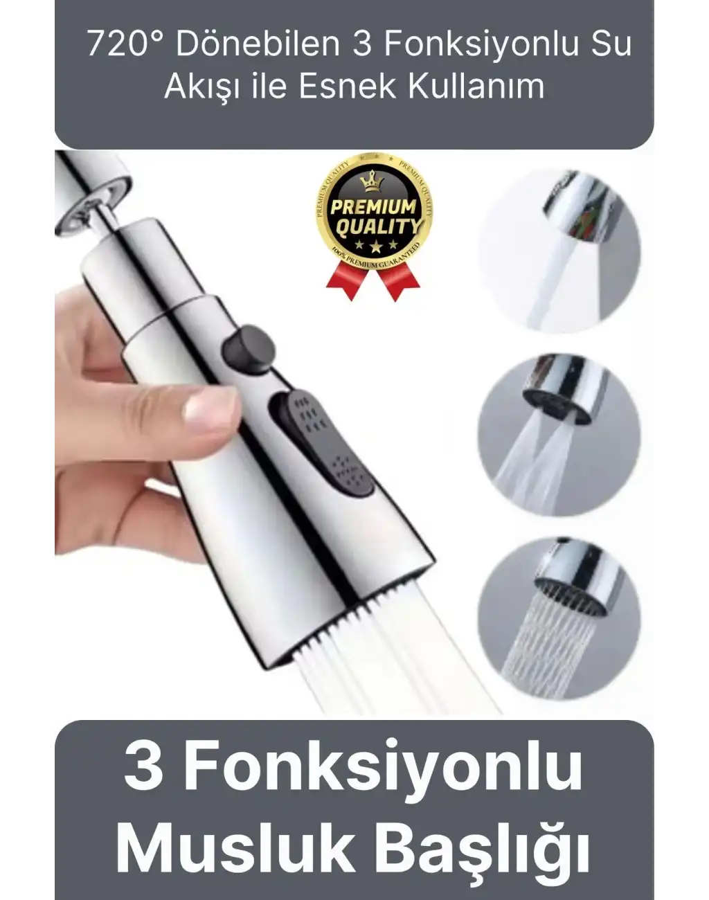 Yeni Seri Kaliteli Şık 3 Fonksiyonlu 720 Derece Dönebilen Mutfak Lavabo Banyo Metalik Musluk Başlığı