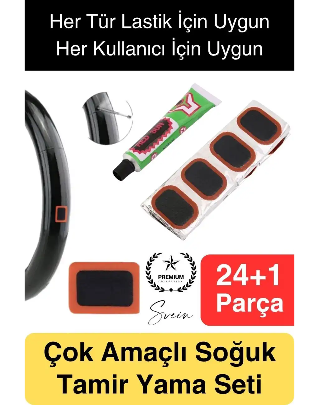 Ekstra Güçlü Araba Bisiklet Motosiklet Soğuk Yama Lastik Tamir Yaması Seti 24 Parça Kolay Pratik