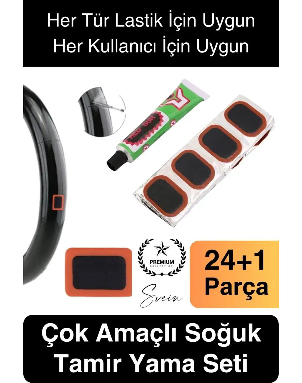Ekstra Güçlü 24 Parça Kolay Pratik Araba Bisiklet Motosiklet Soğuk Yama Lastik Tamir Yaması Seti