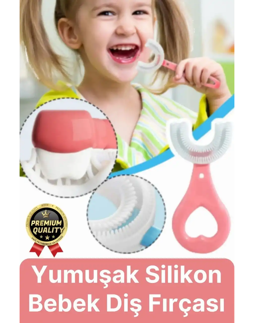 Yeni Nesil Pratik Silikon Yuvarlak U şeklinde Saplı 2-6 Yaş Yumuşak Pembe Bebek Çocuk Diş Fırçası