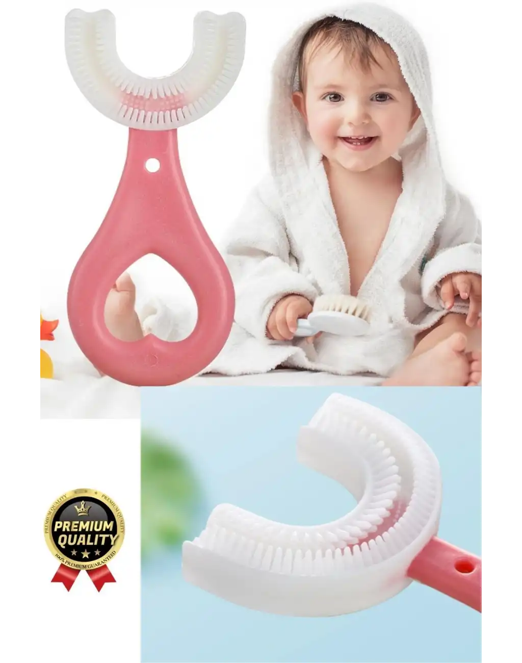 Yeni Nesil Pratik Silikon Yuvarlak U şeklinde Saplı 2-6 Yaş Yumuşak Pembe Bebek Çocuk Diş Fırçası