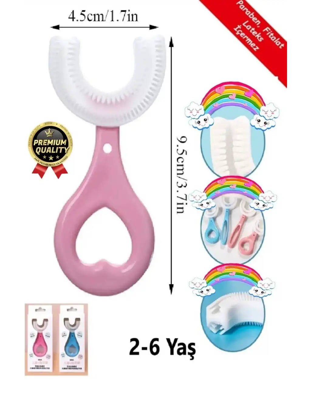 Yeni Nesil Pratik Silikon Yuvarlak U şeklinde Saplı 2-6 Yaş Yumuşak Pembe Bebek Çocuk Diş Fırçası