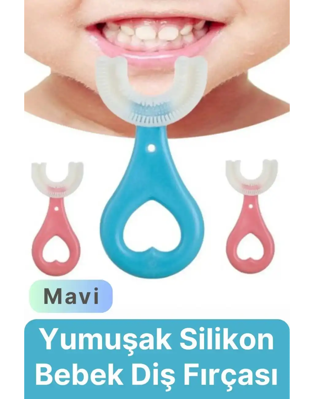 Yeni Nesil Pratik Silikon Yuvarlak U şeklinde Saplı 2-6 Yaş Yumuşak Mavi Bebek Çocuk Diş Fırçası