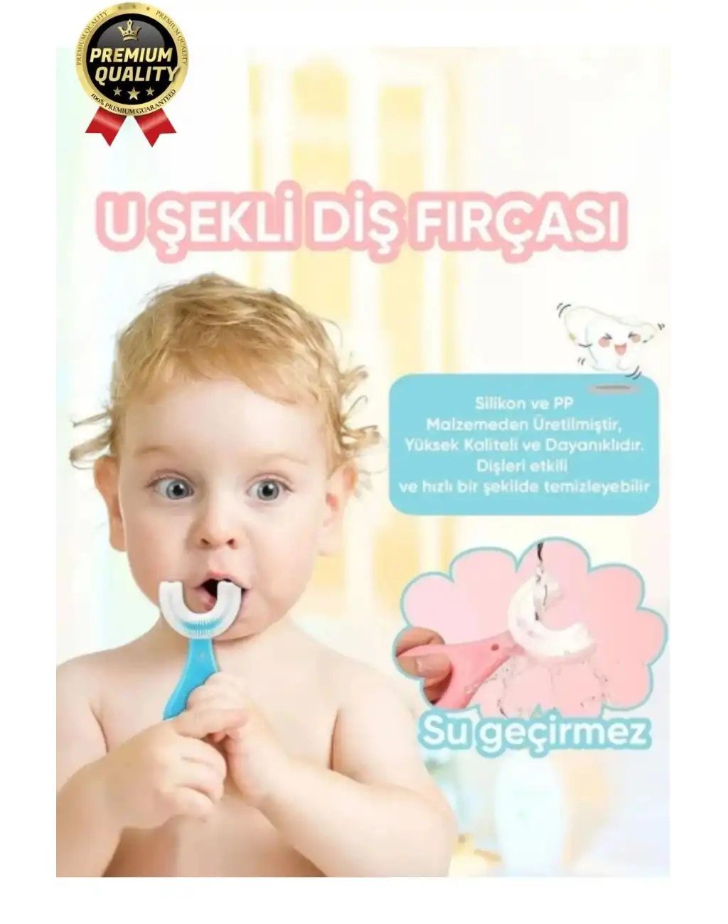 Yeni Nesil Pratik Silikon Yuvarlak U şeklinde Saplı 2-6 Yaş Yumuşak Mavi Bebek Çocuk Diş Fırçası