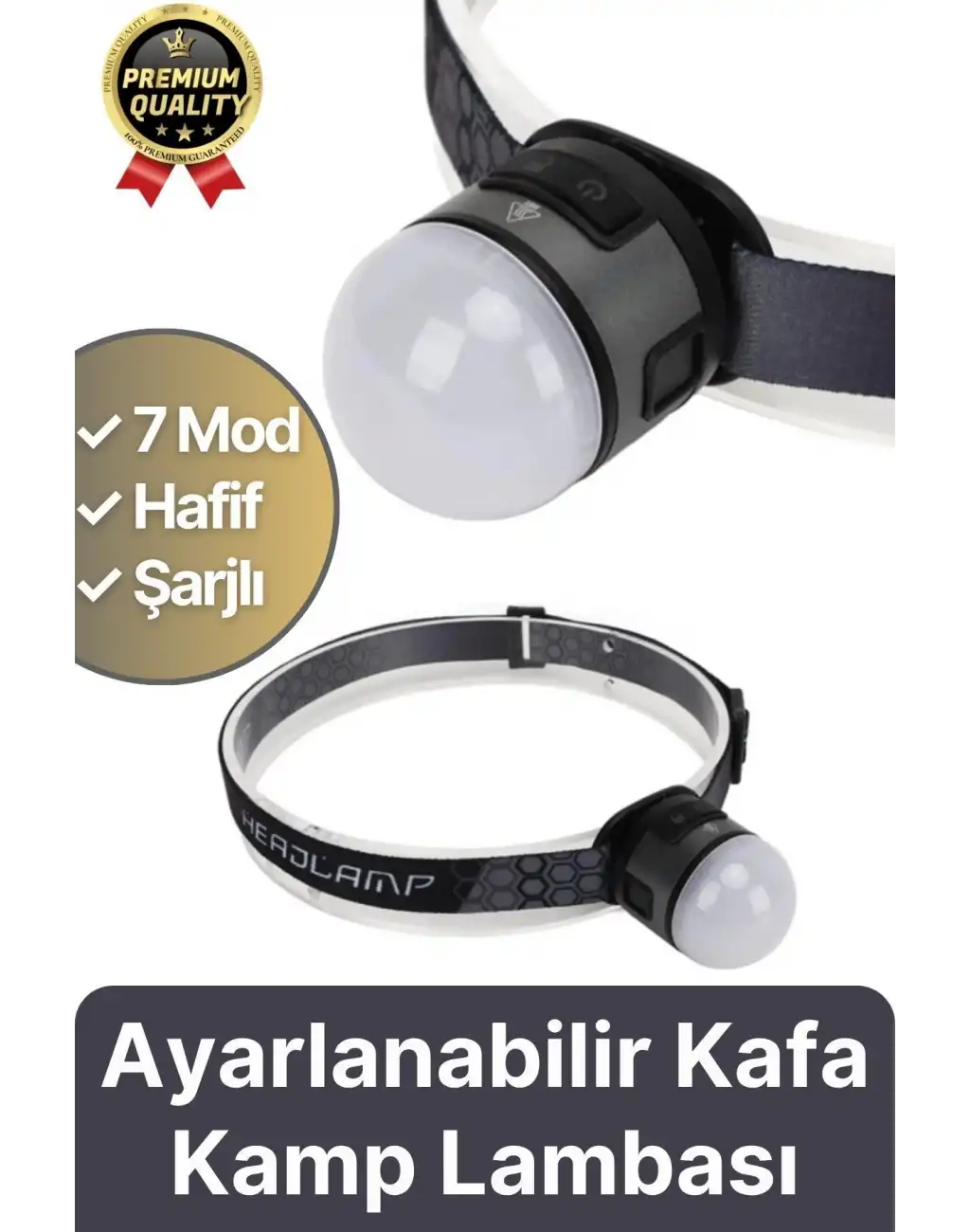 Özel Üretim Mıknatıs Sabitleme Oynar Başlıklı Esnek Lastik COB4 Led 7 Modlu Şarjlı Kafa Kamp Lambası