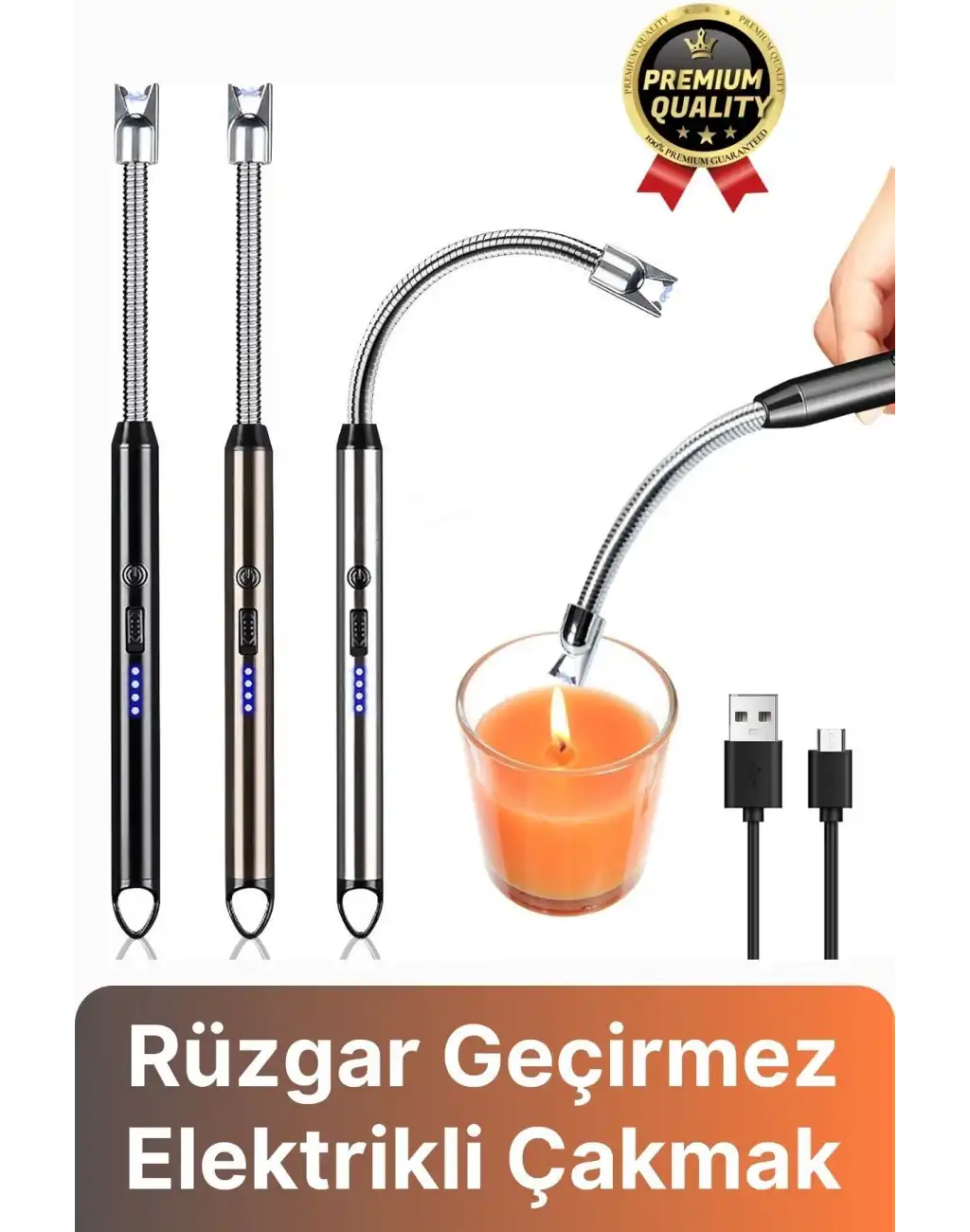 Özel Üretim Fonksiyonel USB Şarj Edilebilir Rüzgar Geçirmez Alevsiz Kamp Mum Metal Elektrikli Çakmak