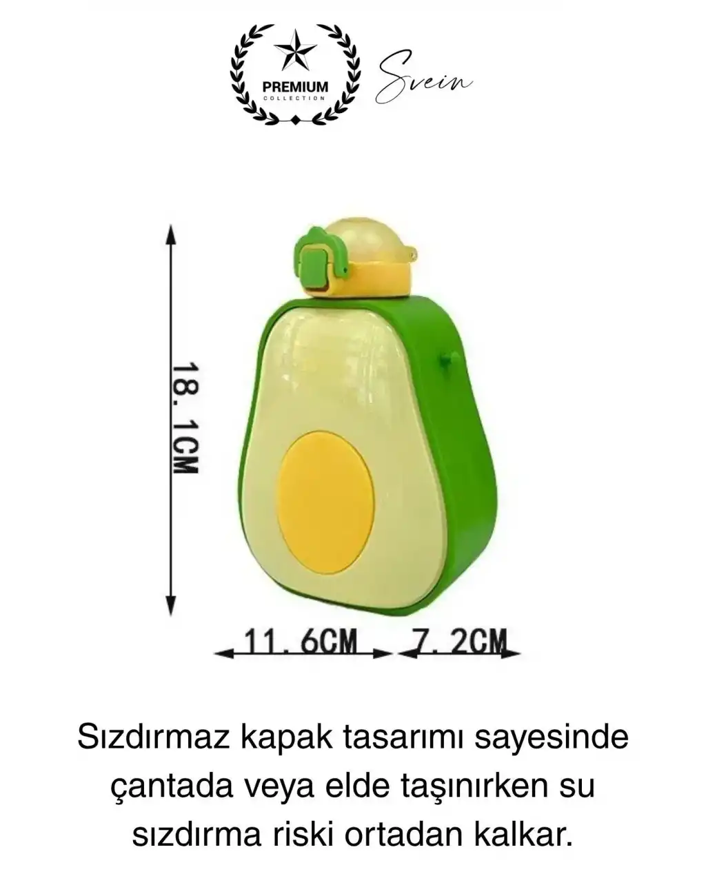 Pipetli Sızdırmaz Kapak Taşıma Askılı Sevimli Avokado Su Şişesi Çocuk Okul Suluk Matarası Tritan