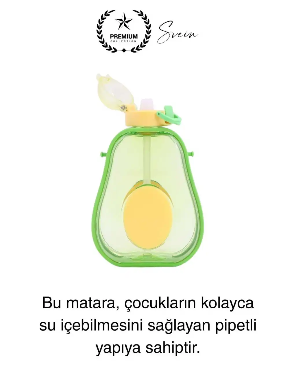 Pipetli Sızdırmaz Kapak Taşıma Askılı Sevimli Avokado Su Şişesi Çocuk Okul Suluk Matarası Tritan