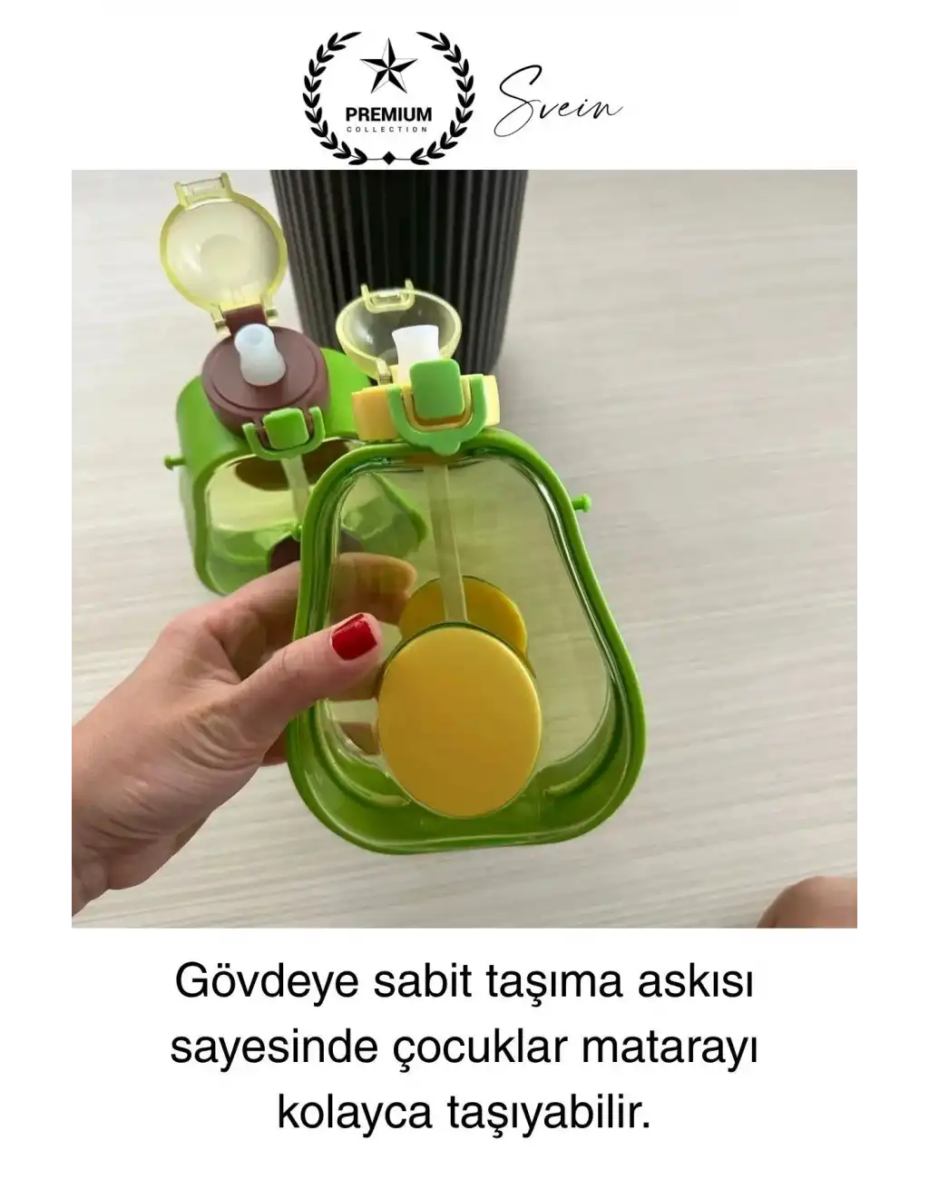 Pipetli Sızdırmaz Kapak Taşıma Askılı Sevimli Avokado Su Şişesi Çocuk Okul Suluk Matarası Tritan