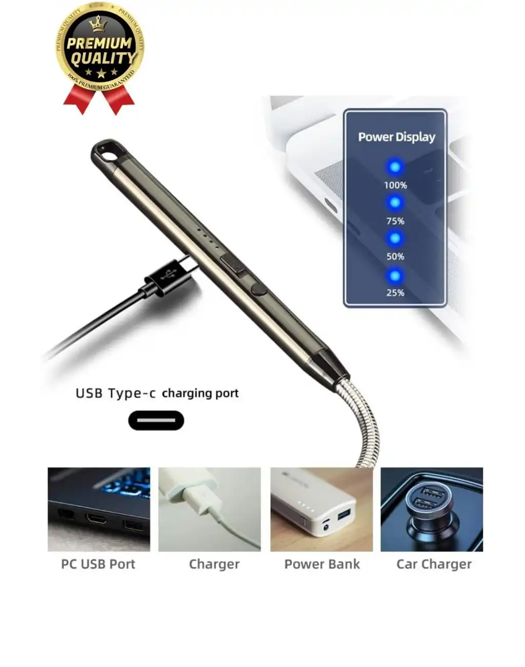 Özel Üretim Fonksiyonel USB Şarj Edilebilir Rüzgar Geçirmez Alevsiz Kamp Mum Metal Elektrikli Çakmak