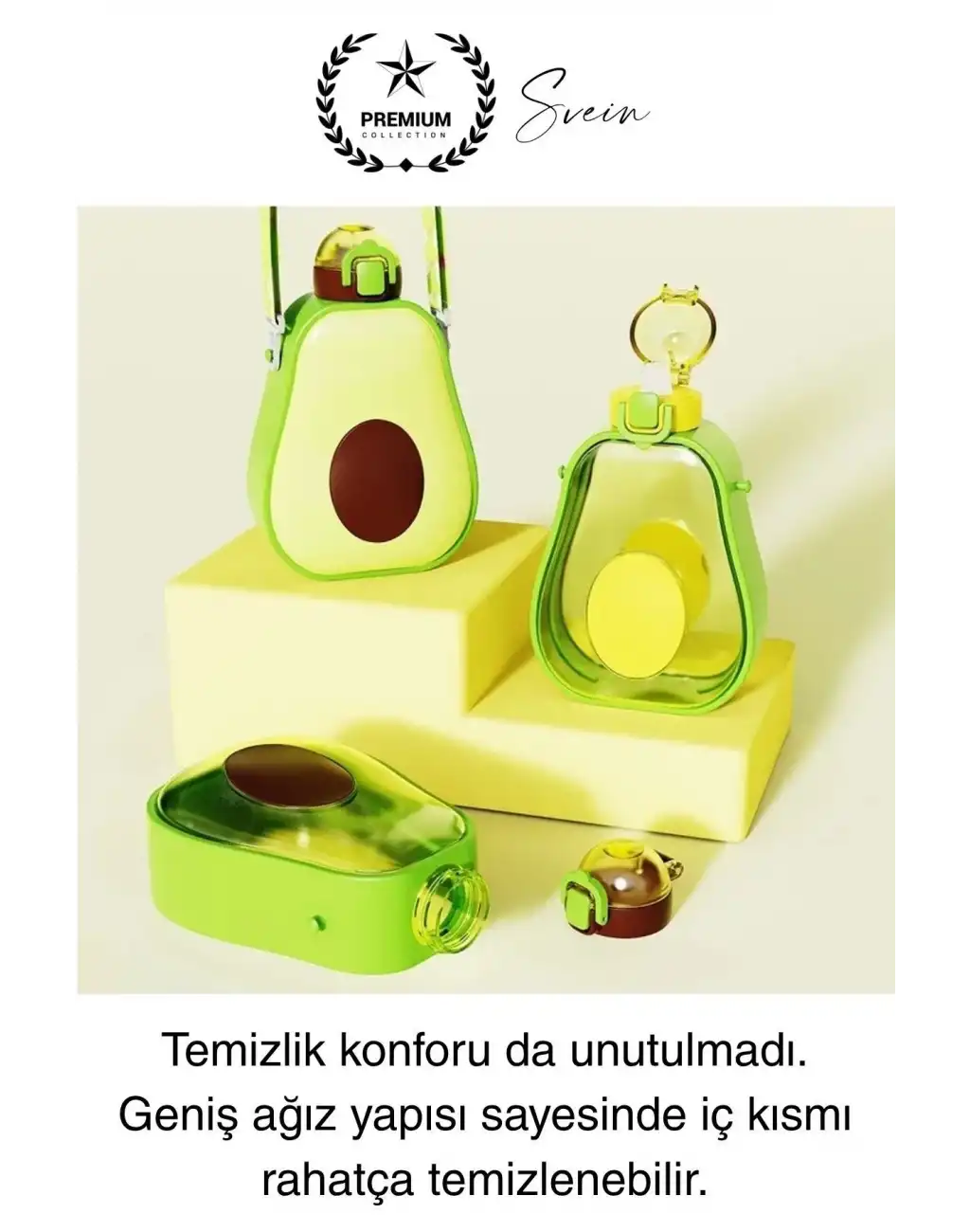 Pipetli Sızdırmaz Kapak Taşıma Askılı Sevimli Avokado Su Şişesi Çocuk Okul Suluk Matarası Tritan