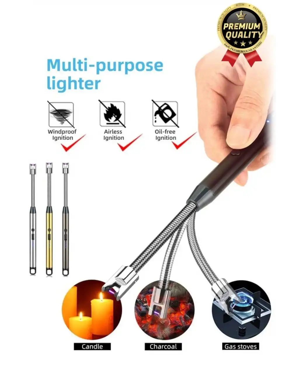 Özel Üretim Fonksiyonel USB Şarj Edilebilir Rüzgar Geçirmez Alevsiz Kamp Mum Metal Elektrikli Çakmak