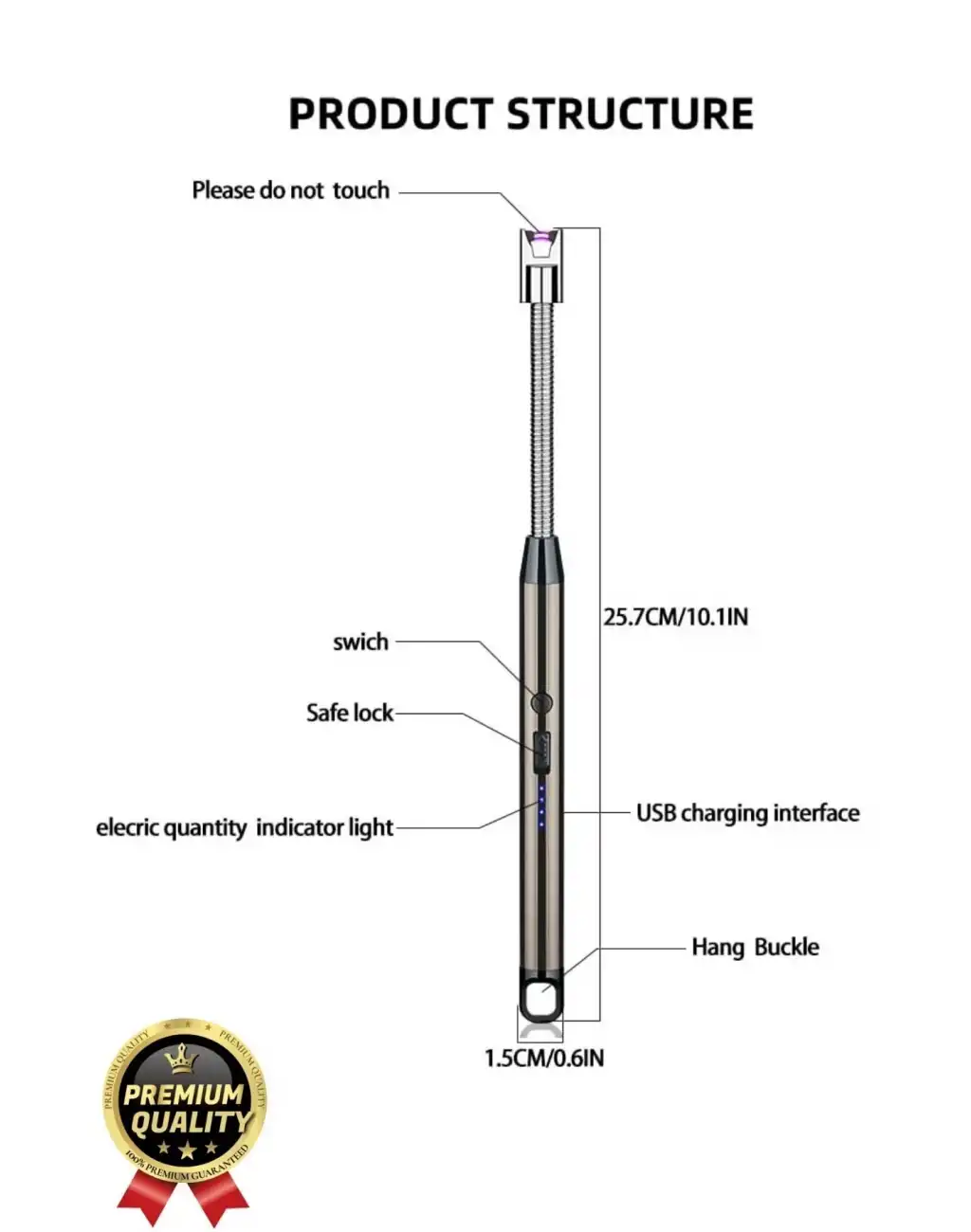 Özel Üretim Fonksiyonel USB Şarj Edilebilir Rüzgar Geçirmez Alevsiz Kamp Mum Metal Elektrikli Çakmak