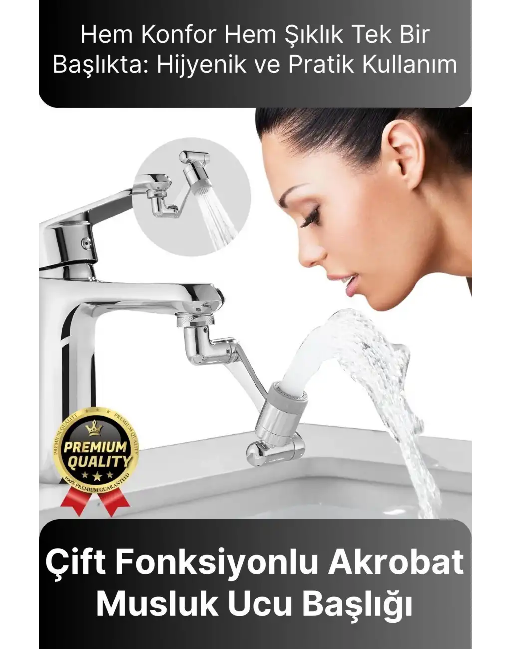 Çok Amaçlı Filtreli 2 Fonksiyonlu Mutfak Banyo 1080 Derece Dönebilen Akrobat Musluk Ucu Başlığı