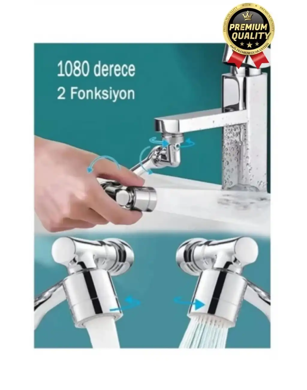 Çok Amaçlı Filtreli 2 Fonksiyonlu Mutfak Banyo 1080 Derece Dönebilen Akrobat Musluk Ucu Başlığı