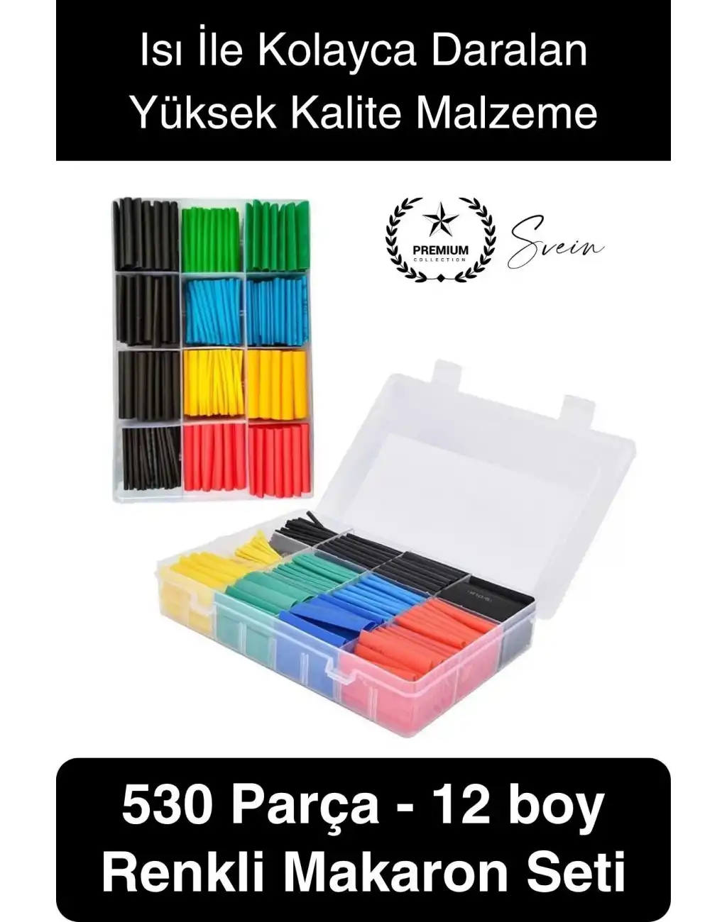Premium Kutulu 12 Boy 530 Adet Set Renkli Isıyla Daralan Makaron Elektrik Kablosu Birleştirici Tamir
