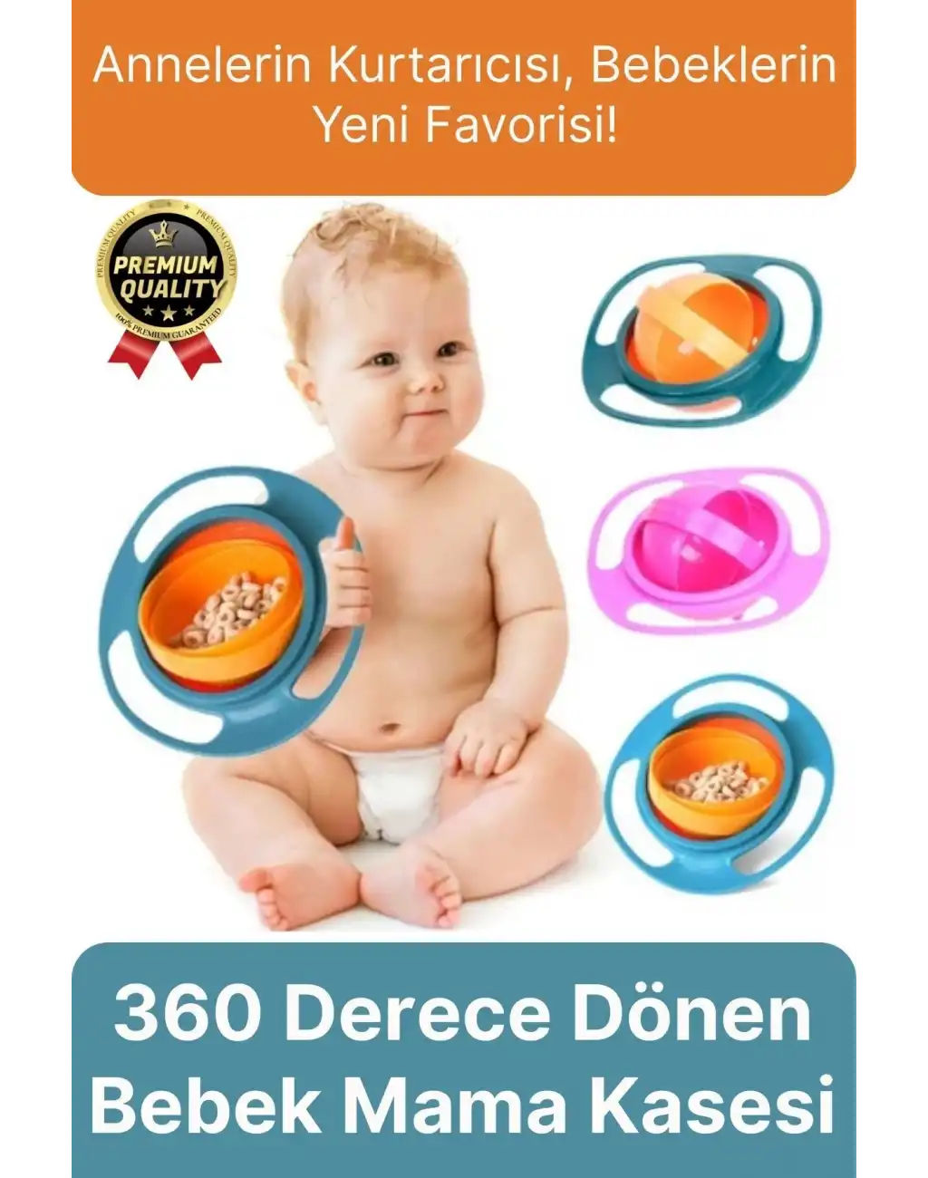 Özel Seri Kolay Temizlenir Dayanıklı Bpa İçermez 360 Derece Dönen Dökülmeyen Bebek Mama Kasesi
