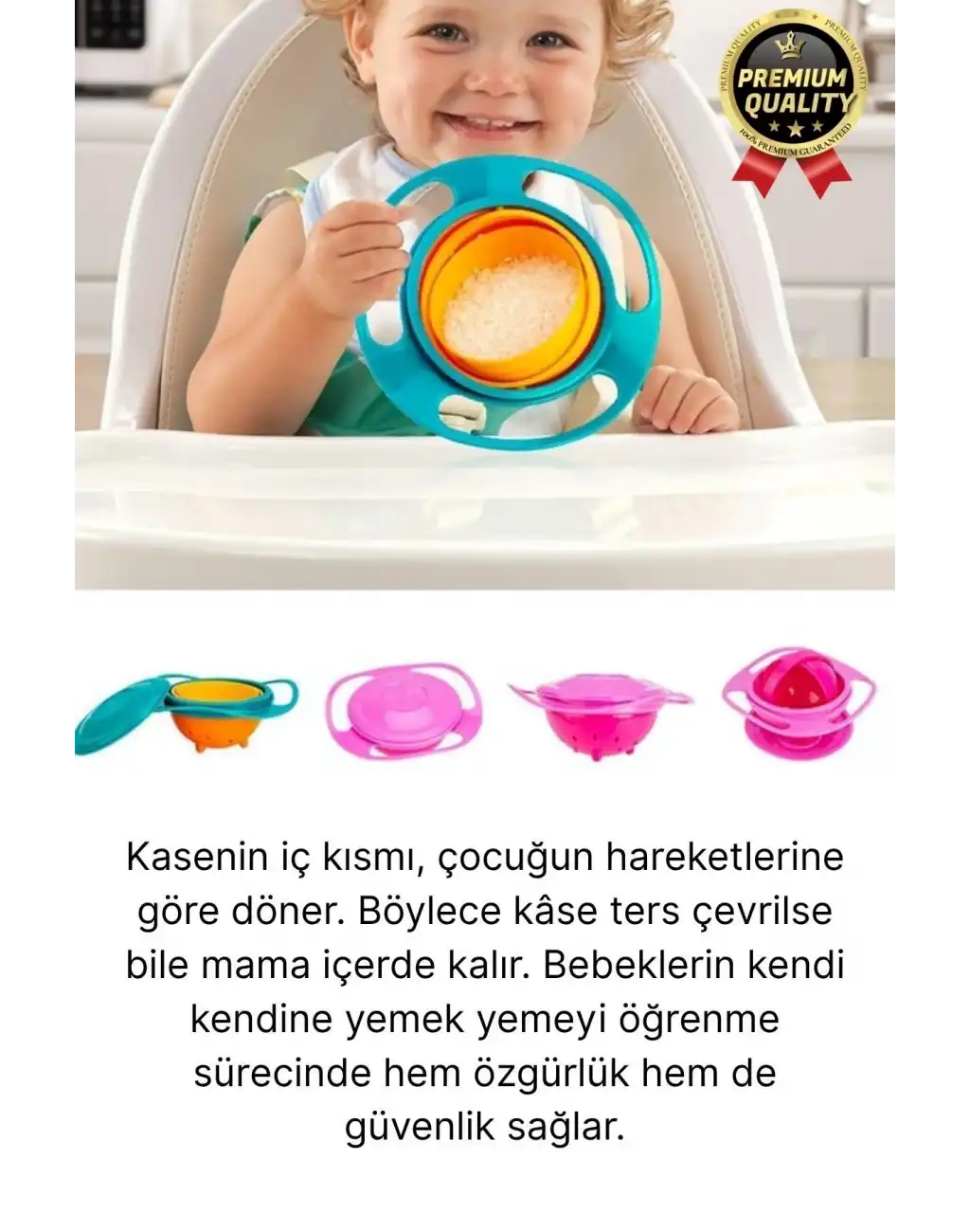 Özel Seri Kolay Temizlenir Dayanıklı Bpa İçermez 360 Derece Dönen Dökülmeyen Bebek Mama Kasesi