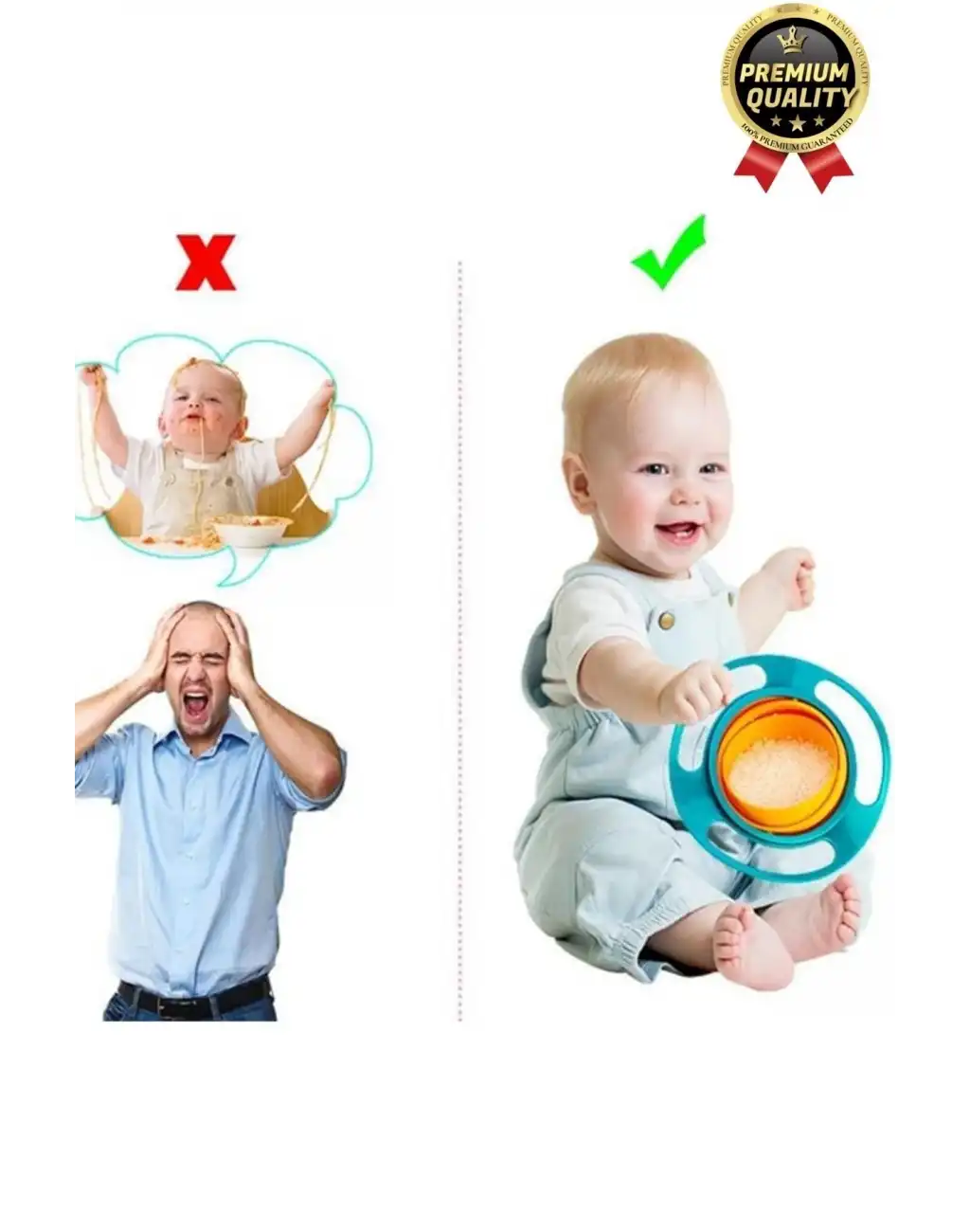 Özel Seri Kolay Temizlenir Dayanıklı Bpa İçermez 360 Derece Dönen Dökülmeyen Bebek Mama Kasesi