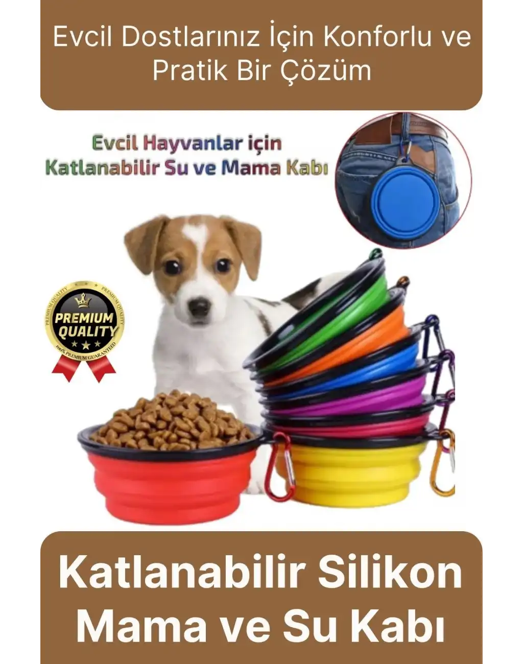 Özel Üretim Portatif Pratik Renkli Silikon Kancalı Katlanabilir Evcil Hayvan Kedi Köpek Mama Su Kabı