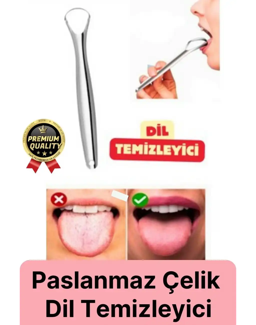 Özel Üretim Ferah Nefes Paslanmaz Çelik Standart Boy Sıyırıcı Aparat Dil Temizleyici Ağız Bakım