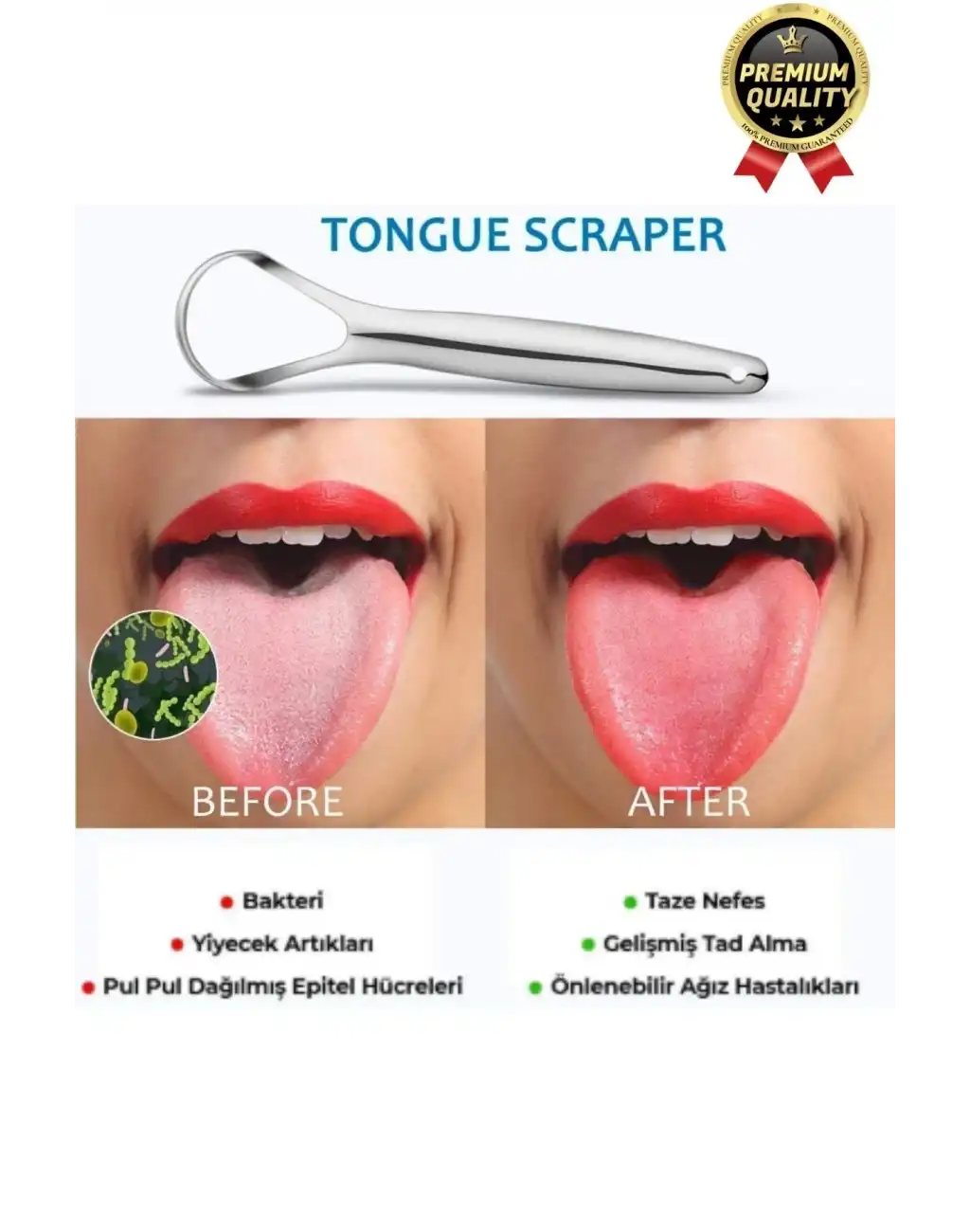 Özel Üretim Ferah Nefes Paslanmaz Çelik Standart Boy Sıyırıcı Aparat Dil Temizleyici Ağız Bakım