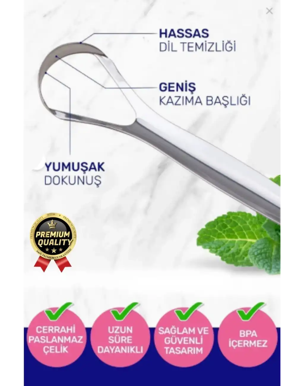 Özel Üretim Ferah Nefes Paslanmaz Çelik Standart Boy Sıyırıcı Aparat Dil Temizleyici Ağız Bakım