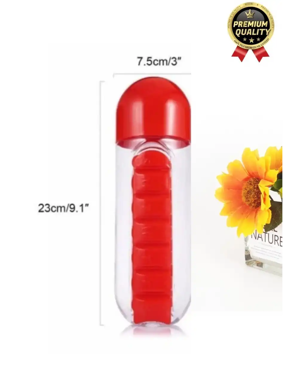Özel Üretim Pillbox Suluk Organizer %100 BPA İçermez 7 Gün Hap İlaç Saklama Kutulu 600ml Su Matarası