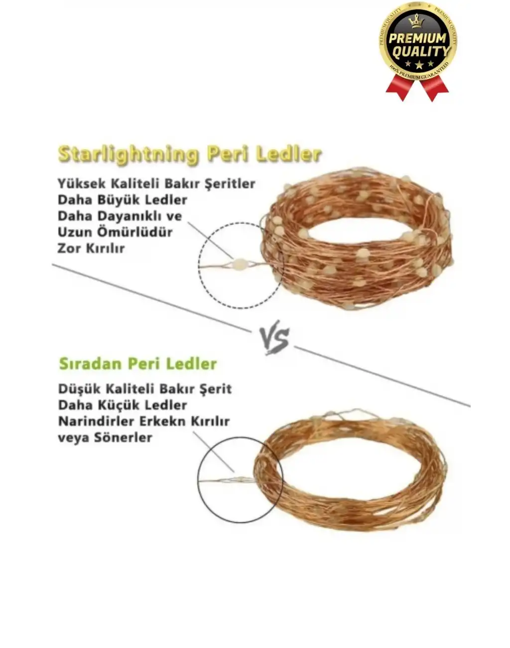 Dekoratif Aydınlatma Yeni Yıl Yılbaşı Pilli 3 Fonksiyonlu Günışığı Sarı Renk Peri Led Işık 5 Metre