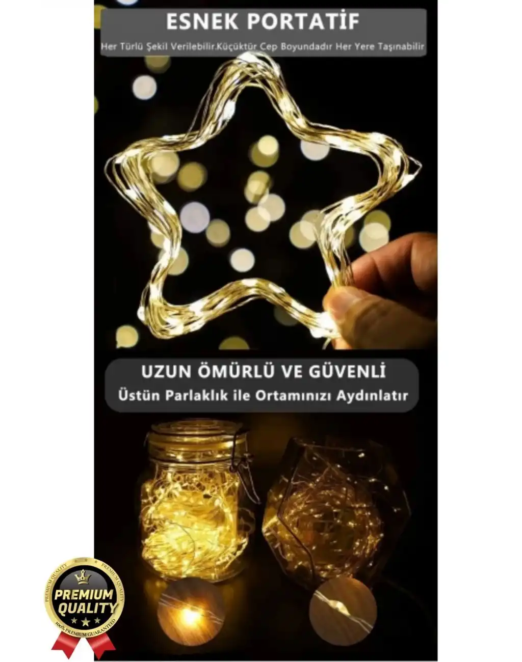 Dekoratif Aydınlatma Yeni Yıl Yılbaşı Pilli 3 Fonksiyonlu Günışığı Sarı Renk Peri Led Işık 5 Metre