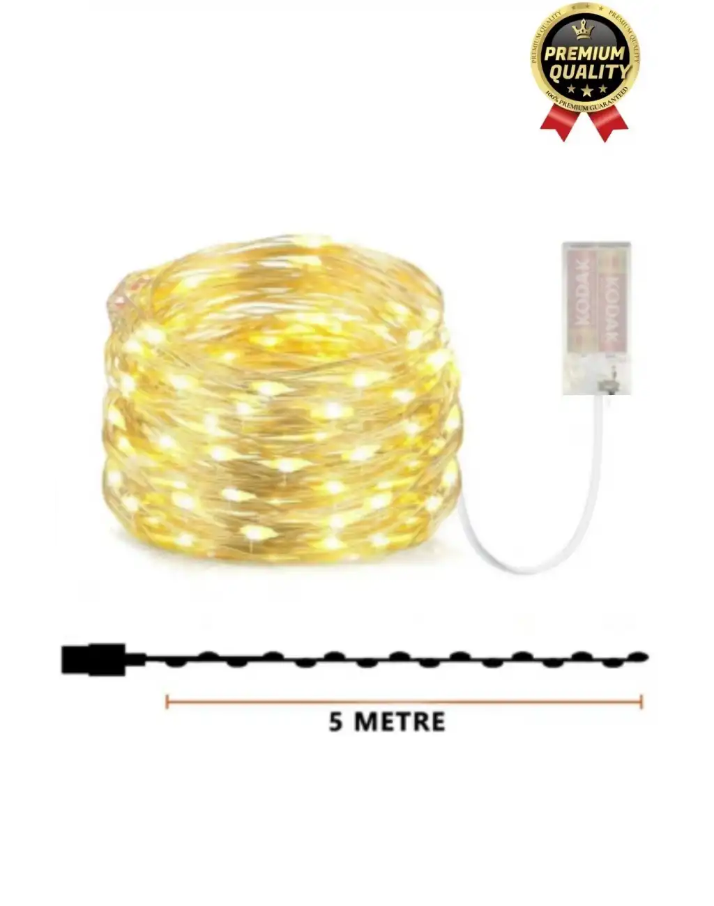 Dekoratif Aydınlatma Yeni Yıl Yılbaşı Pilli 3 Fonksiyonlu Günışığı Sarı Renk Peri Led Işık 5 Metre