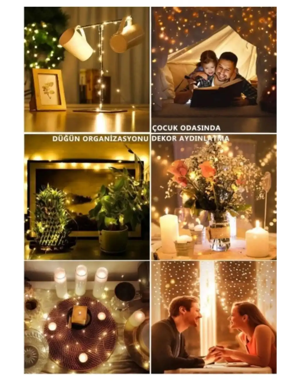 Dekoratif Aydınlatma Yeni Yıl Yılbaşı Pilli 3 Fonksiyonlu Günışığı Sarı Renk Peri Led Işık 5 Metre