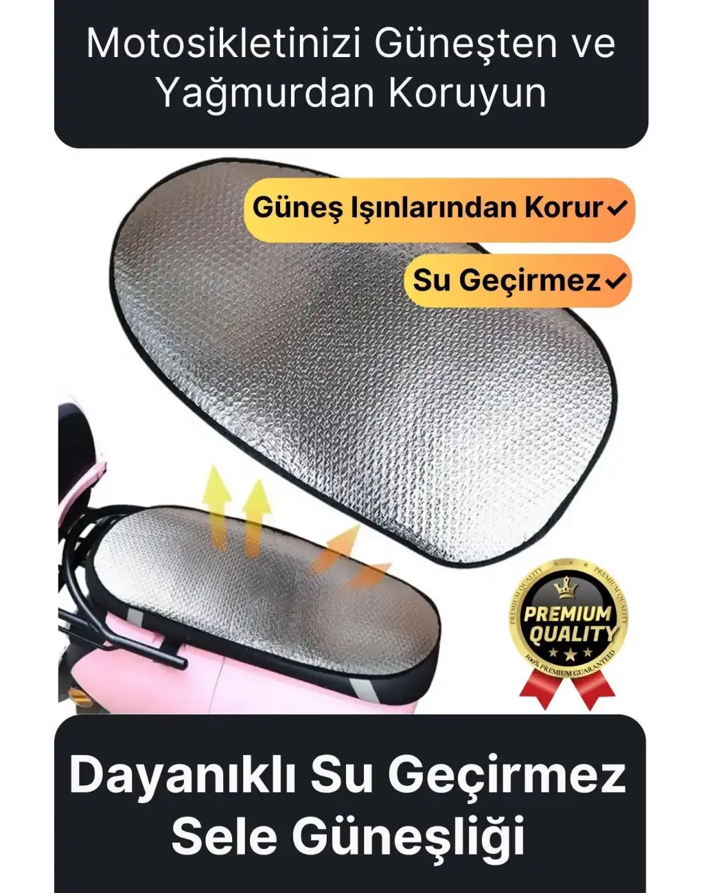 Özel Üretim Alüminyum Koltuk Kılıfı Dayanıklı Lastikli Su Geçirmez Motor Sele Güneşliği 60 cm x35 cm