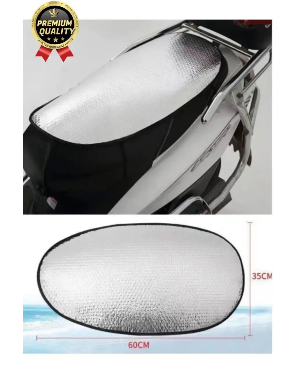 Özel Üretim Alüminyum Koltuk Kılıfı Dayanıklı Lastikli Su Geçirmez Motor Sele Güneşliği 60 cm x35 cm