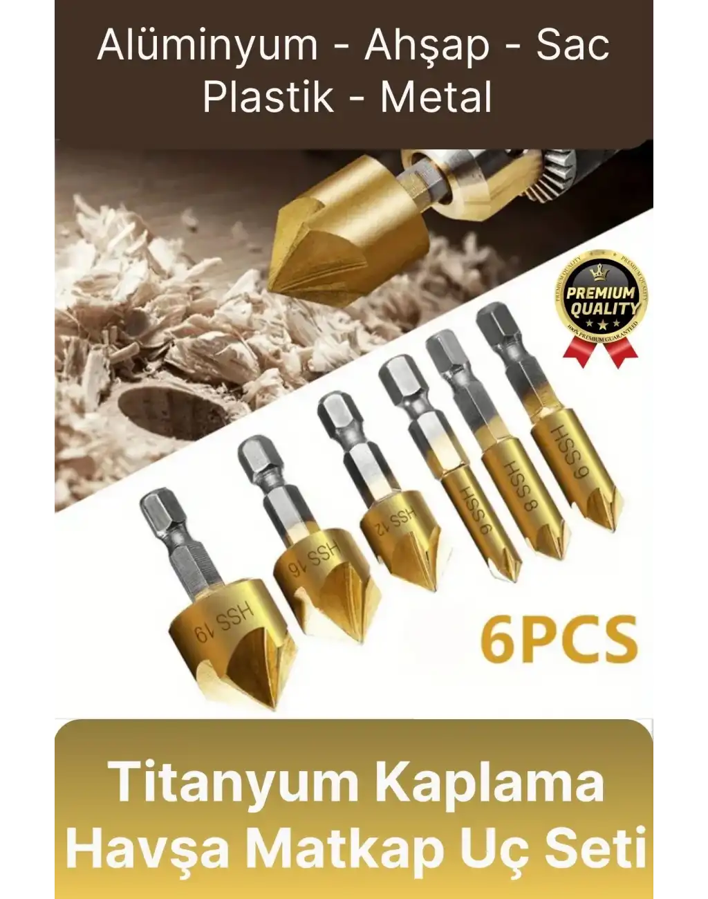 Özel Paslanmaz Çelik Kırılmaz HSS Bits Uçlu Altıgen Titanyum Kaplama Havşa Matkap Uç Seti 6 Parça