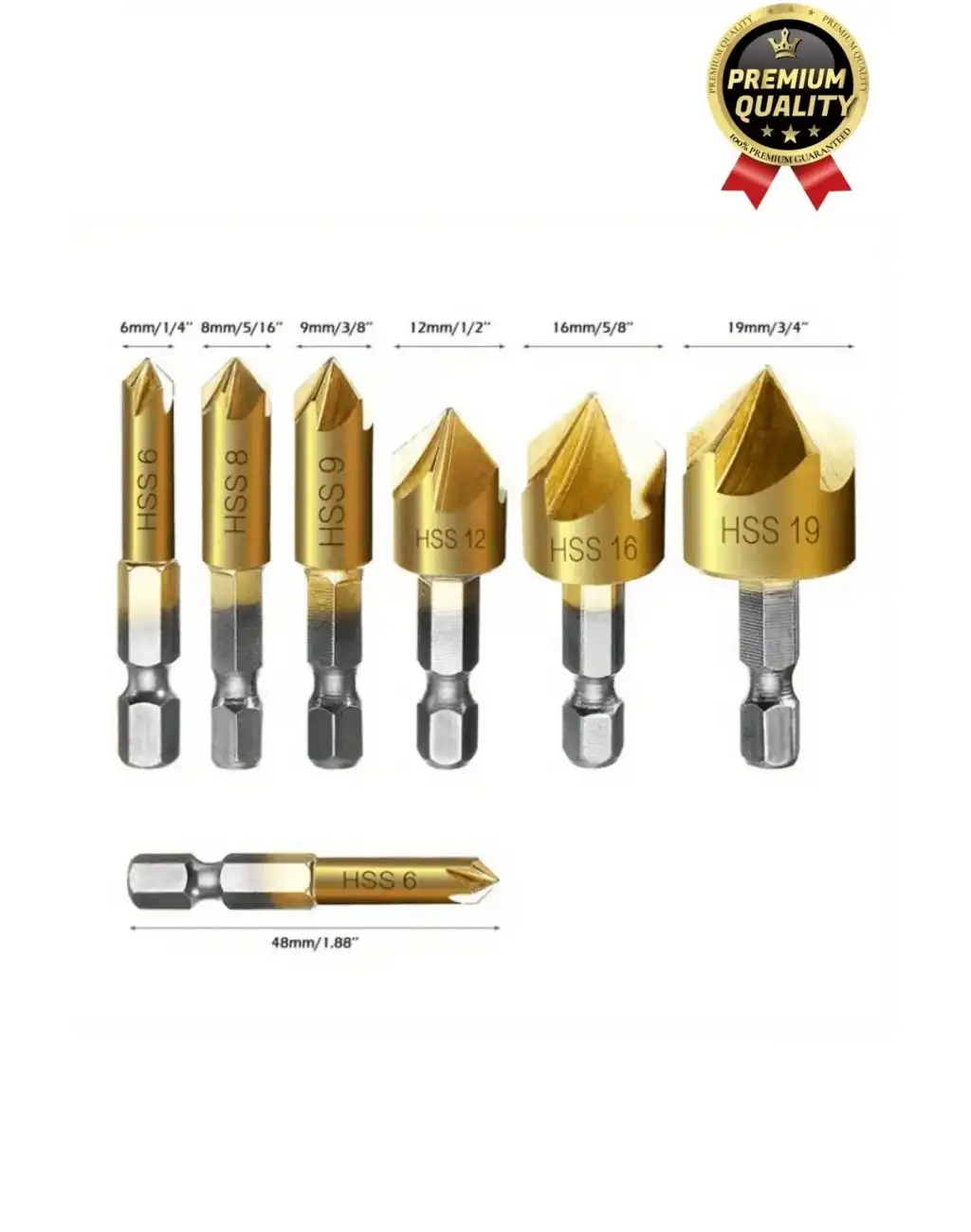 Özel Paslanmaz Çelik Kırılmaz HSS Bits Uçlu Altıgen Titanyum Kaplama Havşa Matkap Uç Seti 6 Parça