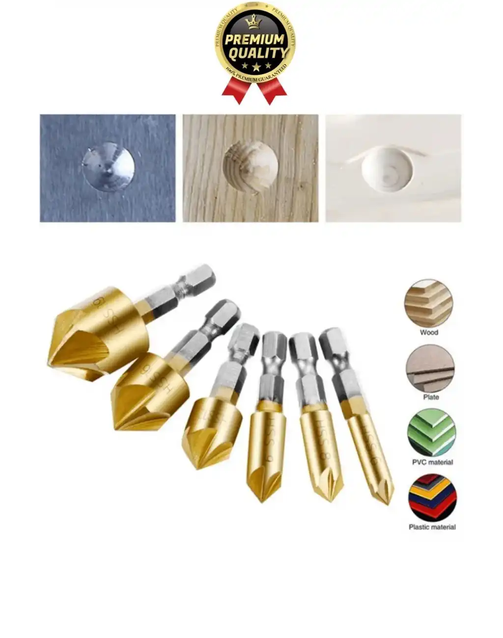 Özel Paslanmaz Çelik Kırılmaz HSS Bits Uçlu Altıgen Titanyum Kaplama Havşa Matkap Uç Seti 6 Parça