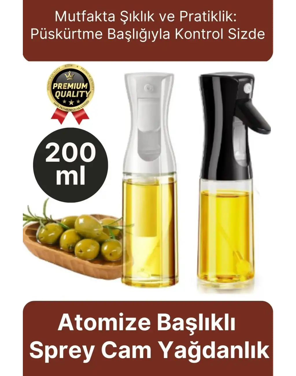 Çok Amaçlı Atomize Başlıklı Sızdırmaz Airfryer Püskürtmeli Fısfıs Sprey Cam Yağdanlık 200 Ml 1 Adet